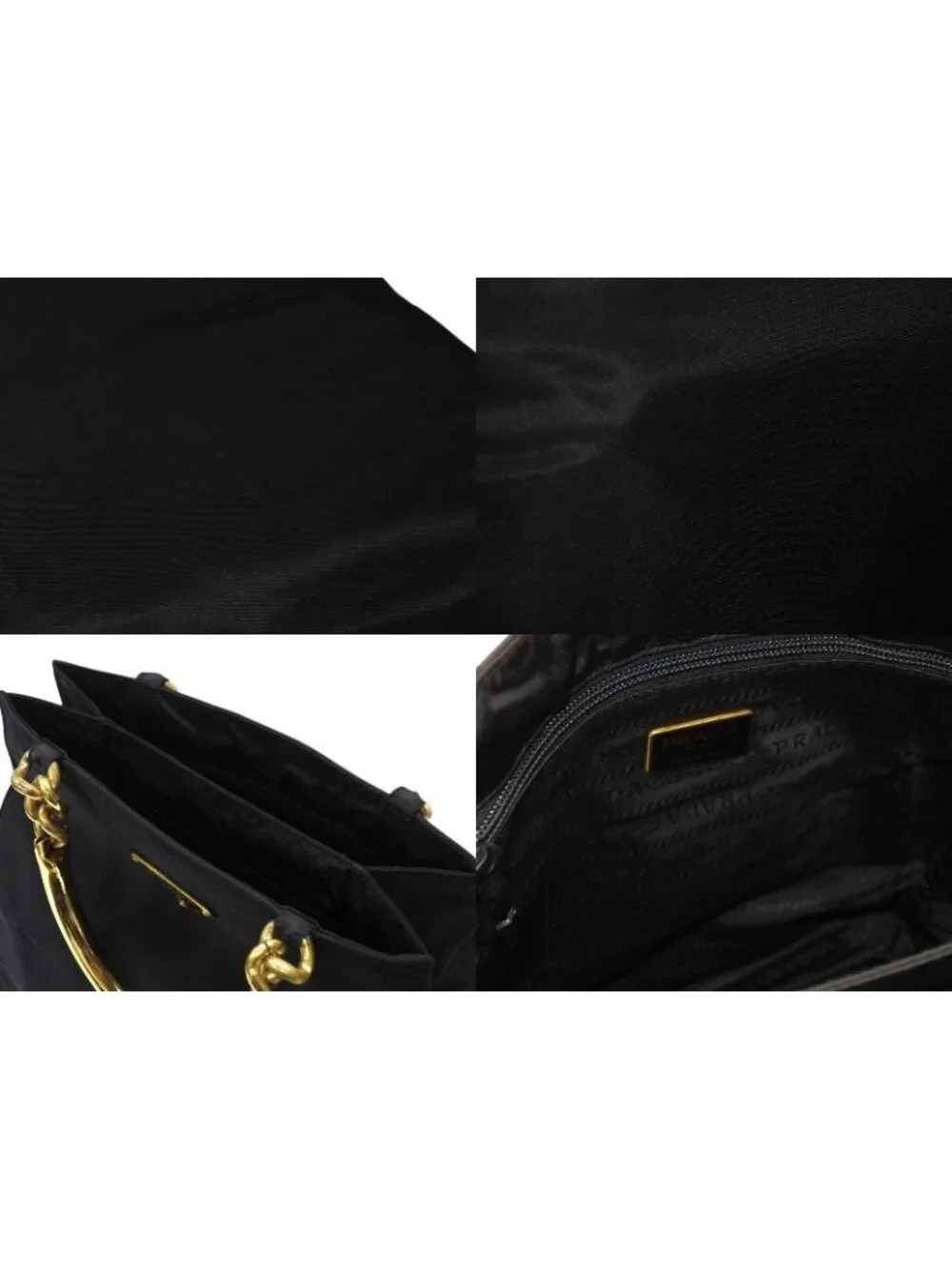 Prada Handbag Triangle Logo Nylon Gold Black